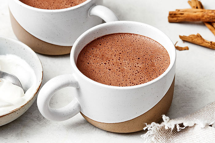Cups of Mexican hot chocolate.