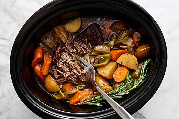 Pot roast made in slow cooker.