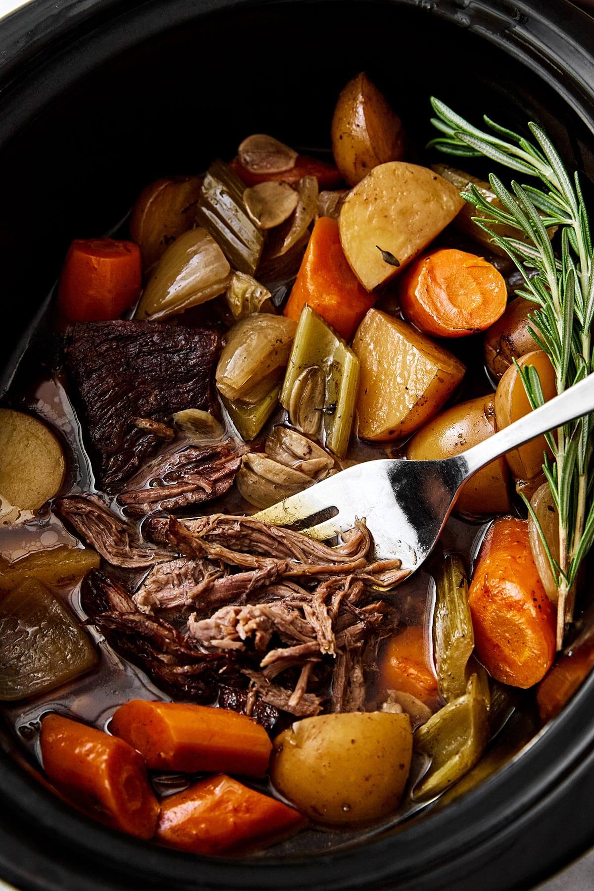 Pot roast in slow cooker.