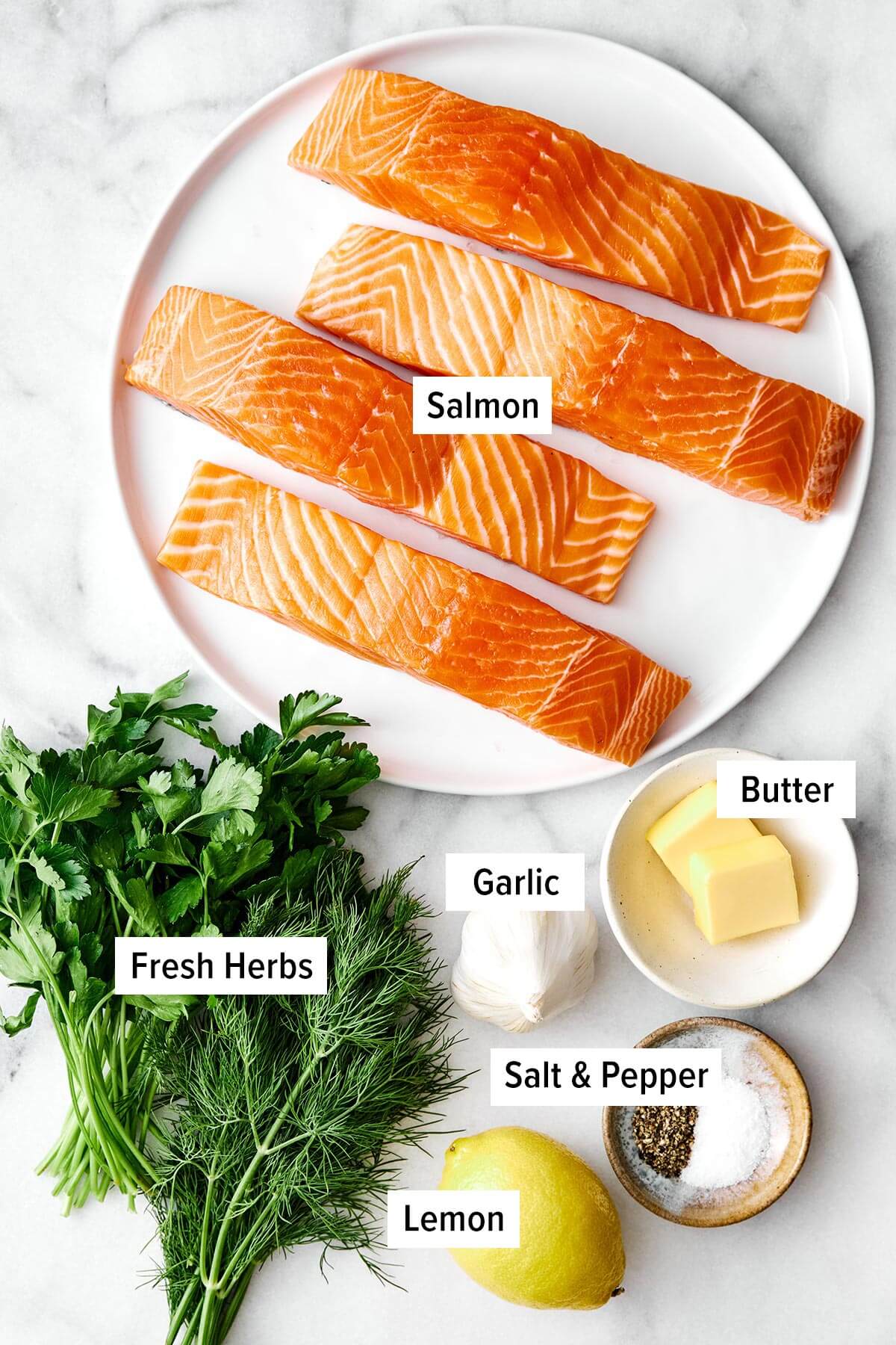 Ingredients for baked salmon.