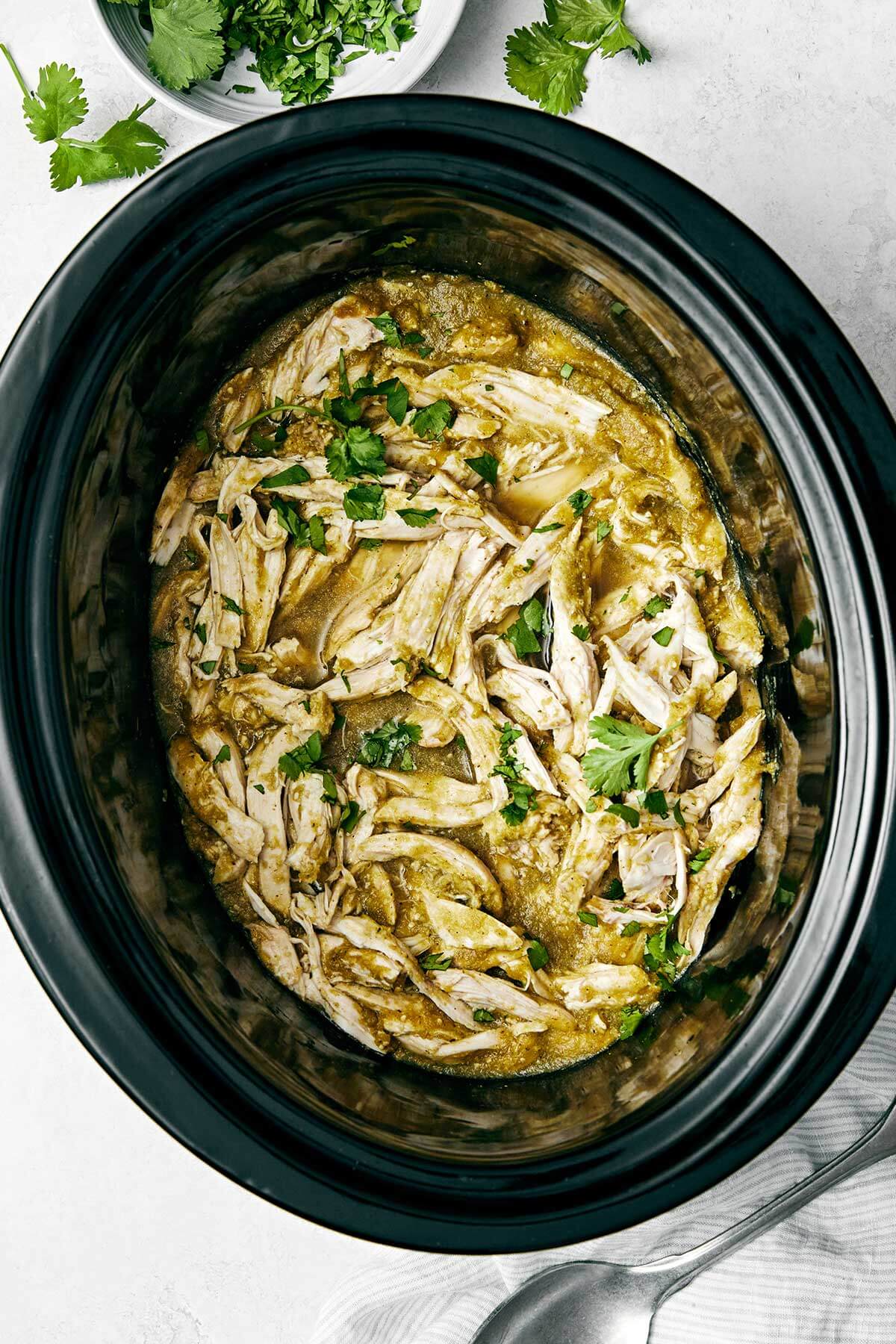Slow cooker salsa verde chicken.