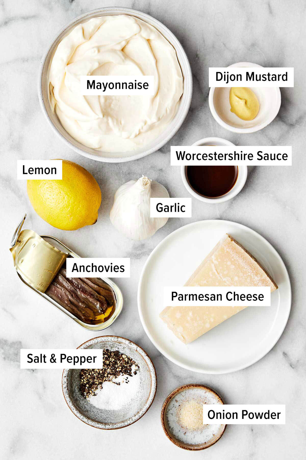 Ingredients for Caesar dressing.