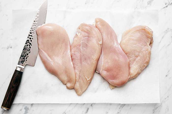 Sliced chicken breasts.