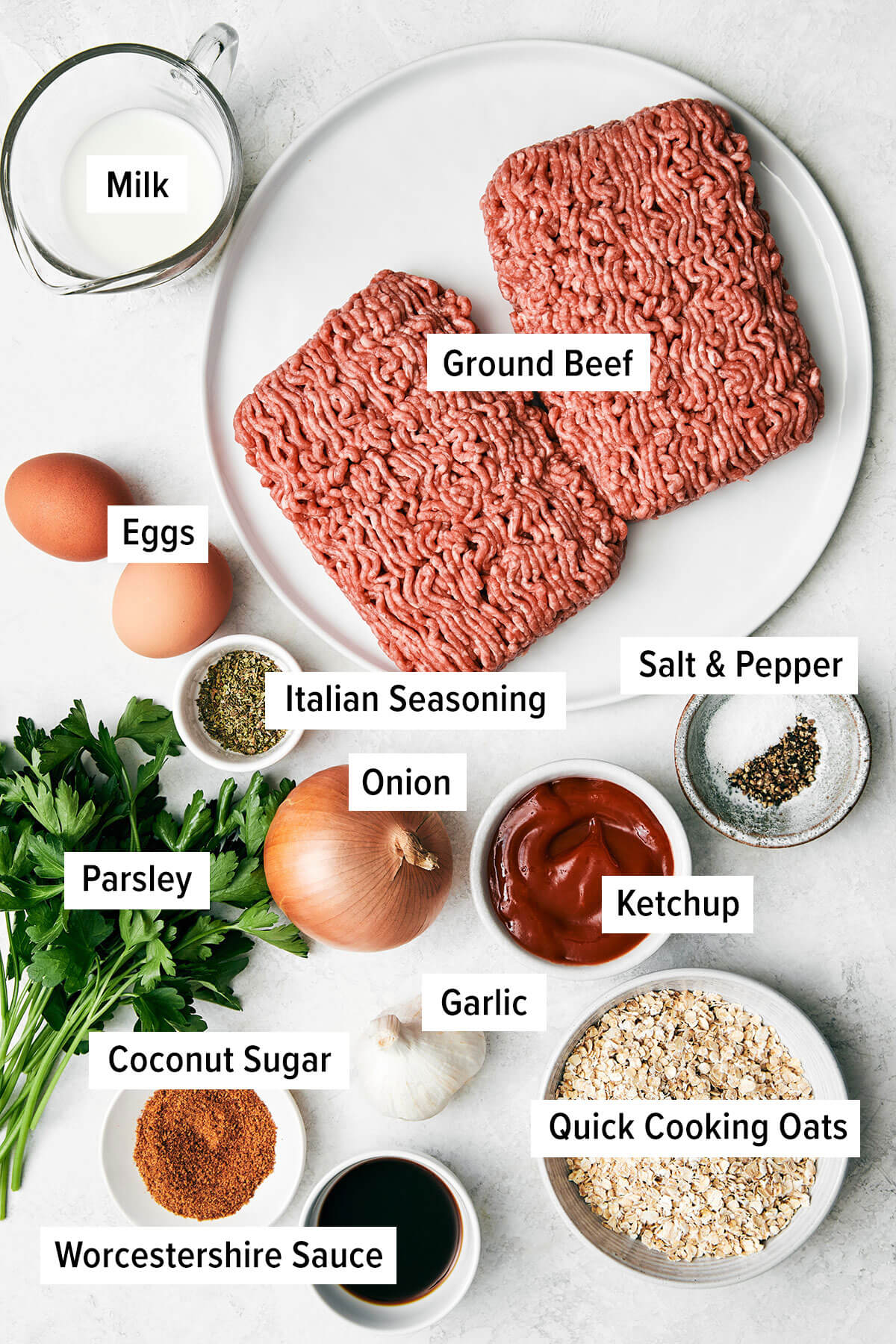Here's my secret to the best classic meatloaf recipe! It's tender and moist, layered with flavor, and brushed with a tasty meatloaf sauce! Ingredients for meatloaf.