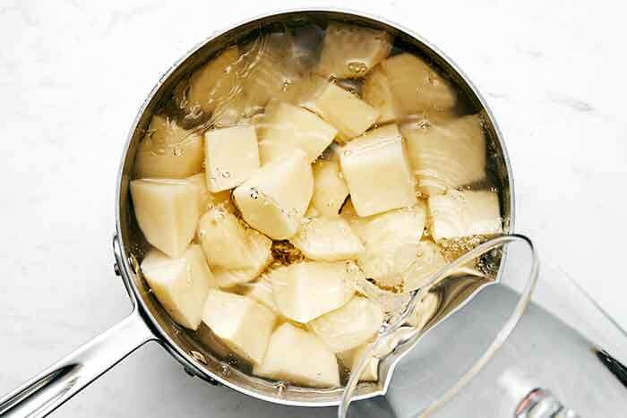 Cooked potatoes in a pot.