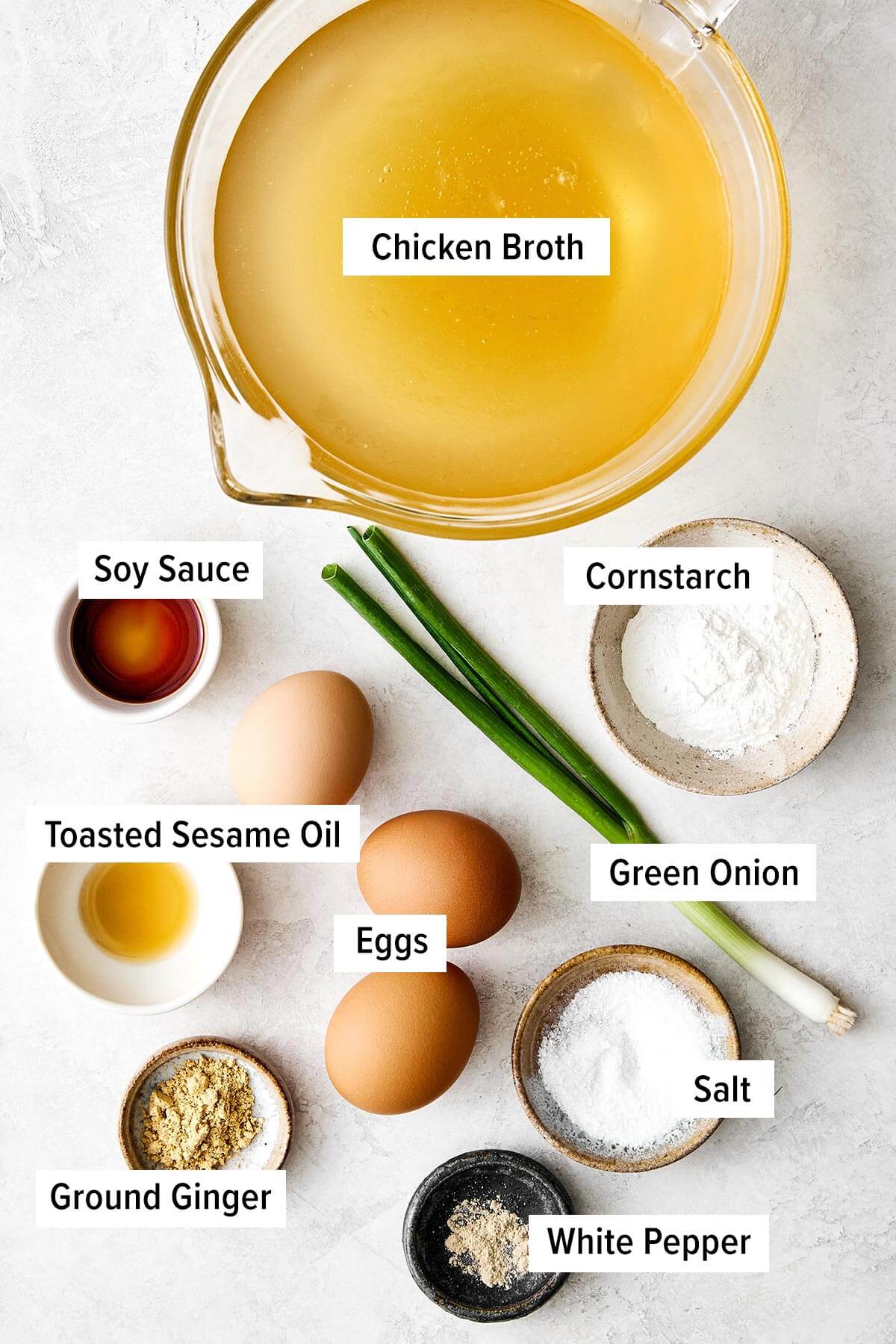 Ingredients for egg drop soup.