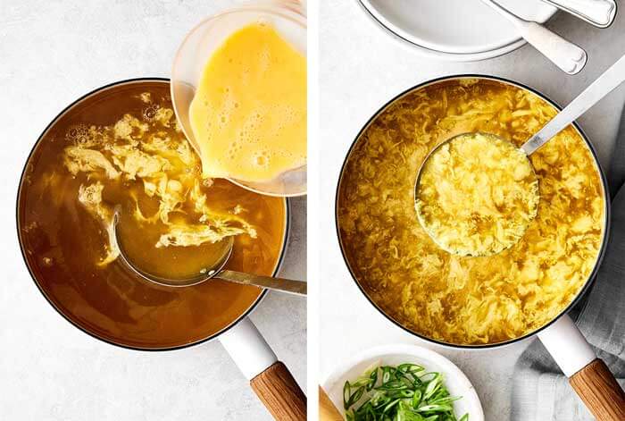 Making egg drop soup.