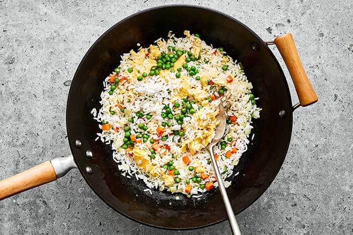 Fried rice in a pan.