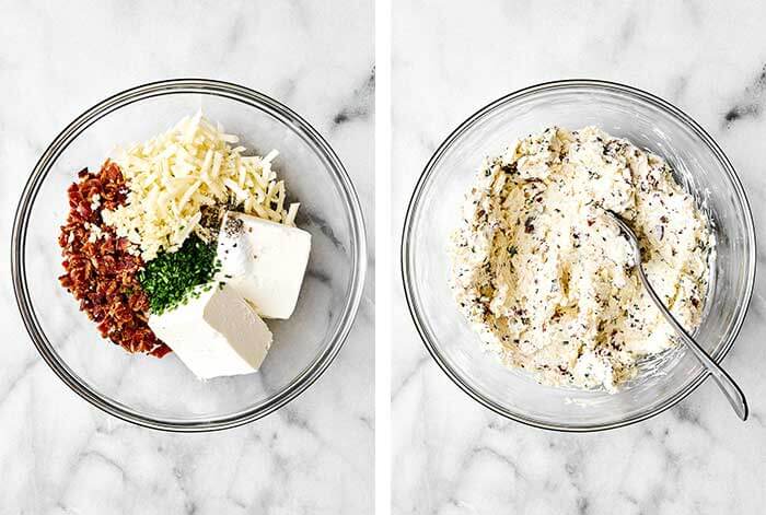 Mixing cream cheese filling in a bowl.