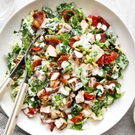 Chicken bacon ranch chopped salad in a bowl.