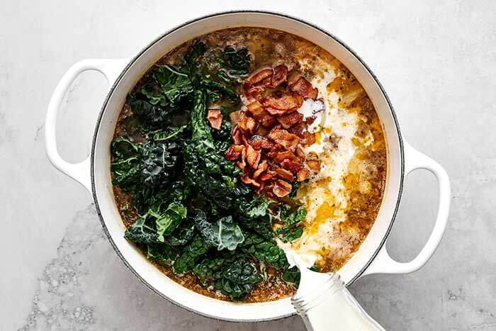 Making Zuppa Toscana soup.