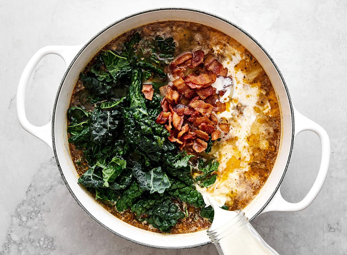 Cooking Zuppa Toscana soup.