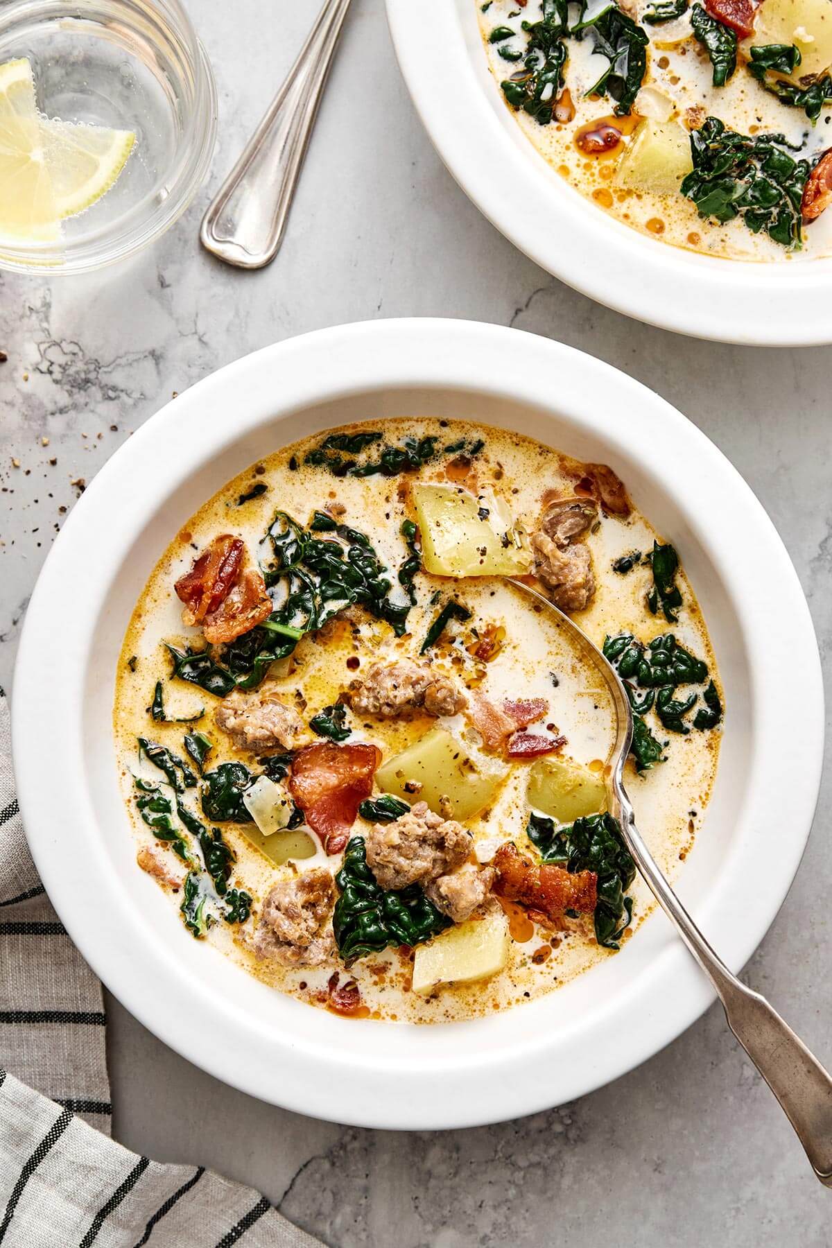 Bowls of Zuppa Toscana Soup.