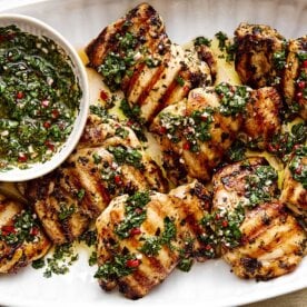 Grilled chimichurri chicken thighs recipe for summer.