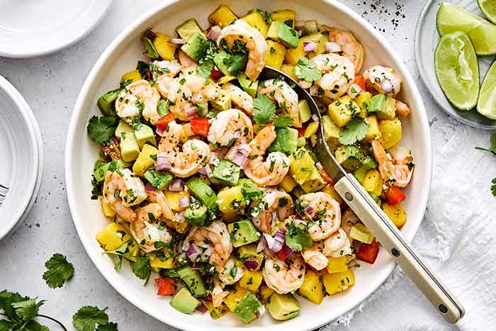 How to make mango avocado shrimp salad.