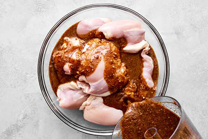 Marinated chicken in adobo sauce.