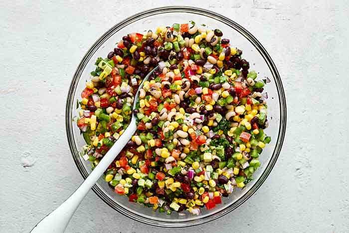 Cowboy caviar in a glass bowl.
