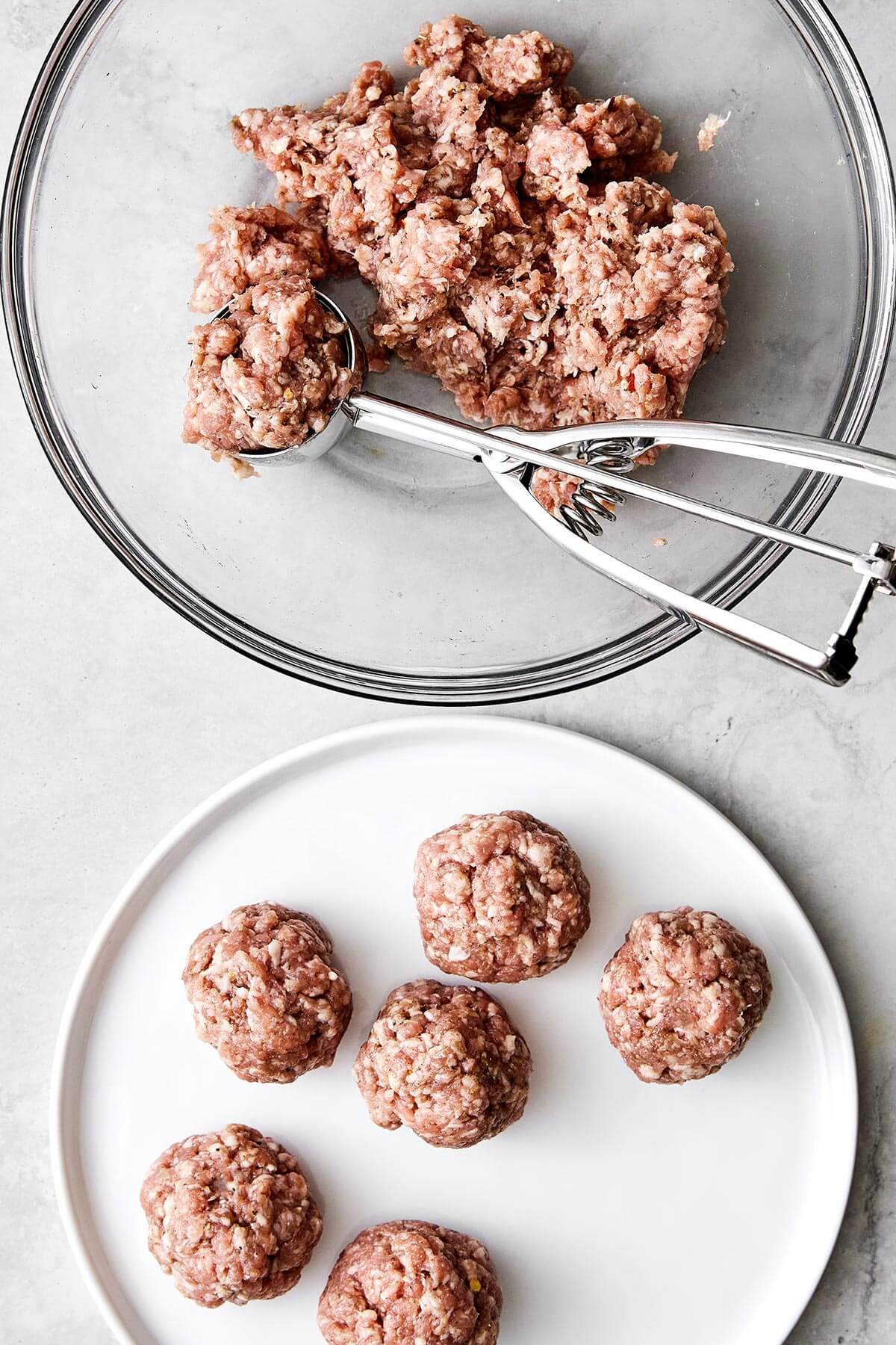 Forming breakfast sausage patties.