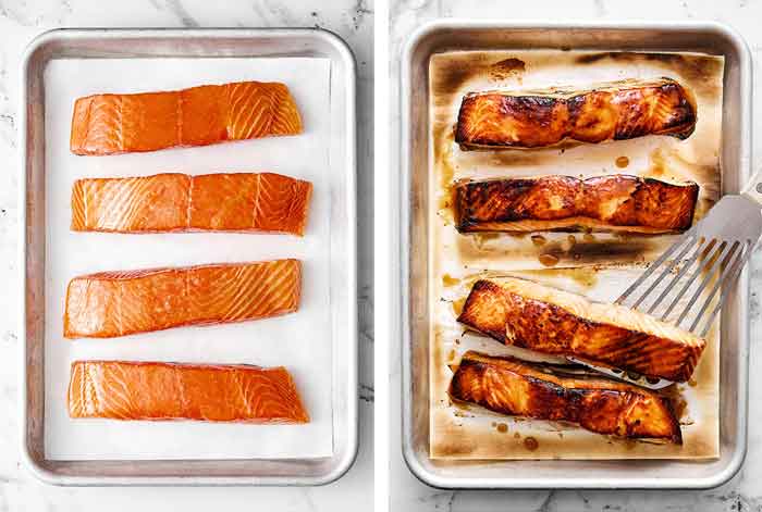 Broiling miso salmon.