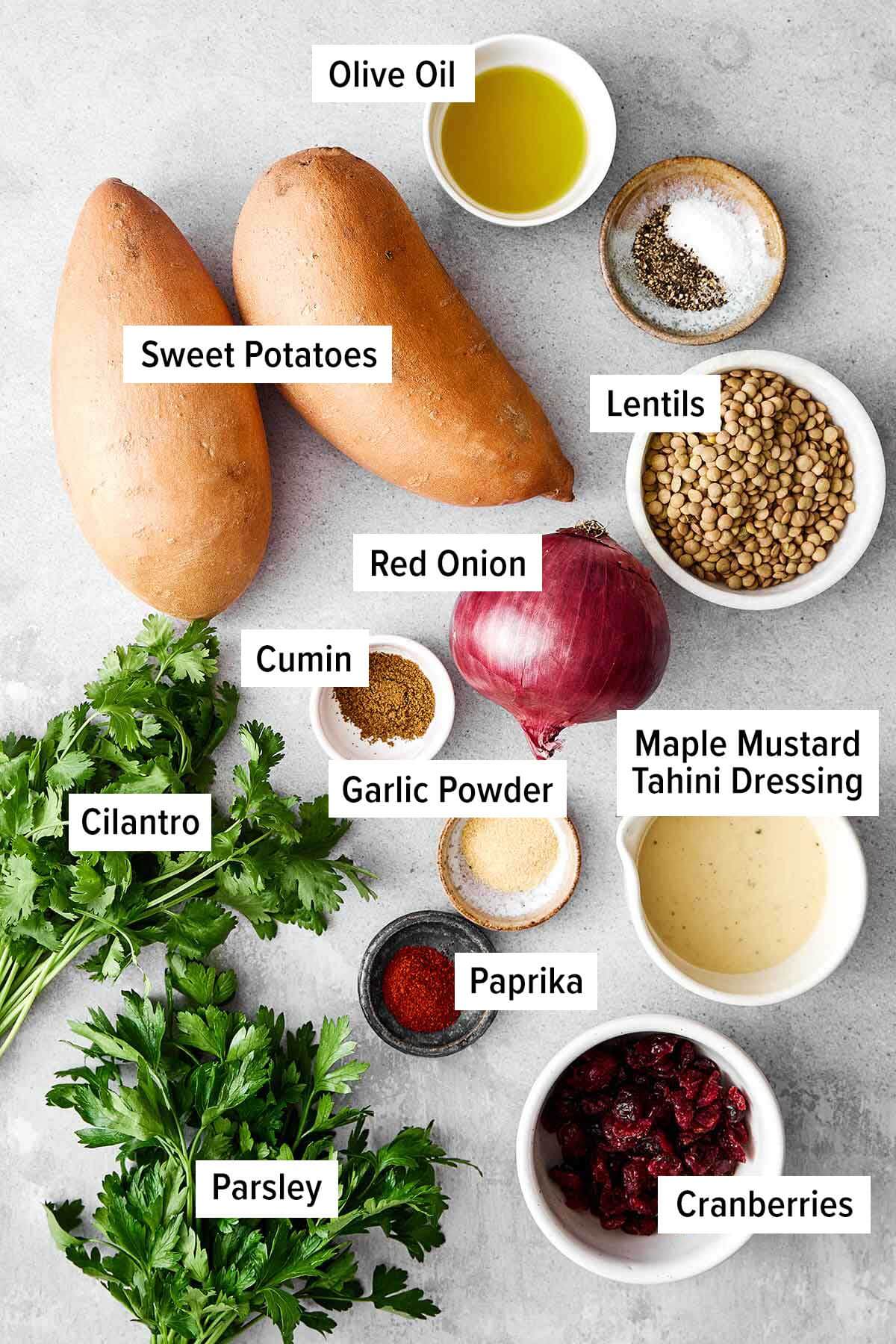 Ingredients for a sweet potato salad.