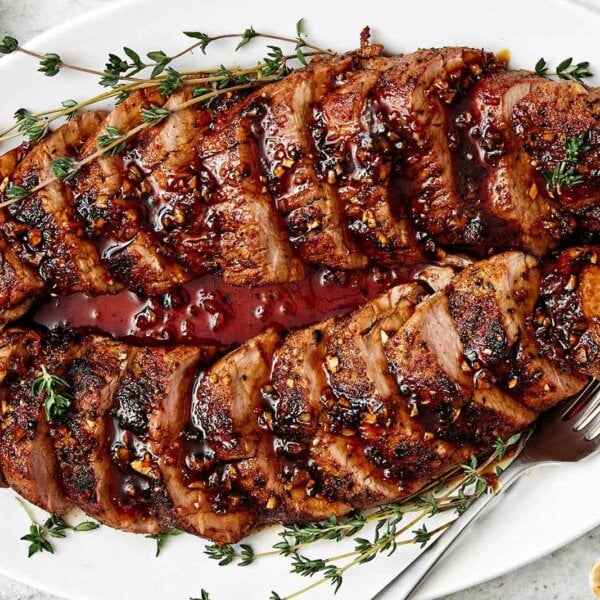 A platter of pork tenderloin for a Thanksgiving dinner idea that's not turkey.
