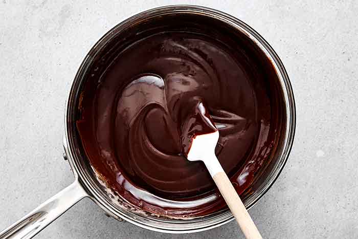 Step one: melting the chocolate and cream.