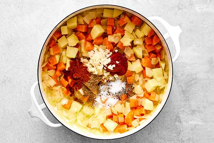 Step two of red lentil soup: Add the flavorings.