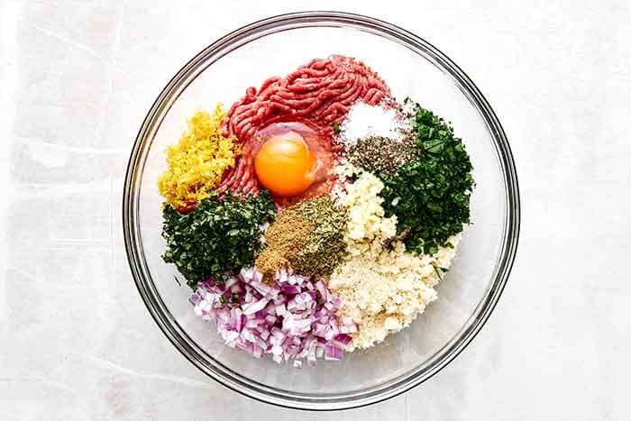 Step one of lamb meatballs: make the mixture.