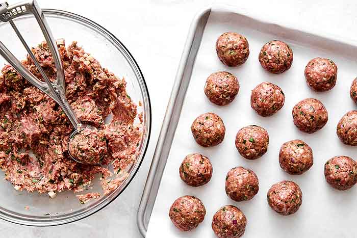 Step two of lamb meatballs: form the balls.