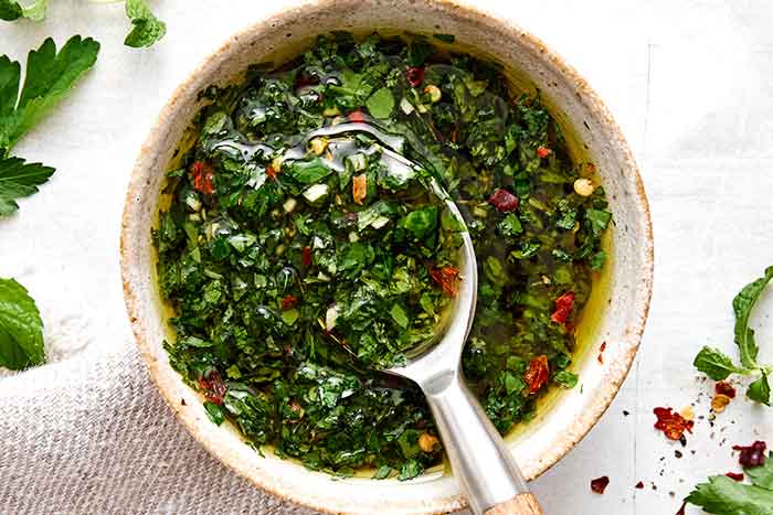 How to make mint chimichurri sauce.
