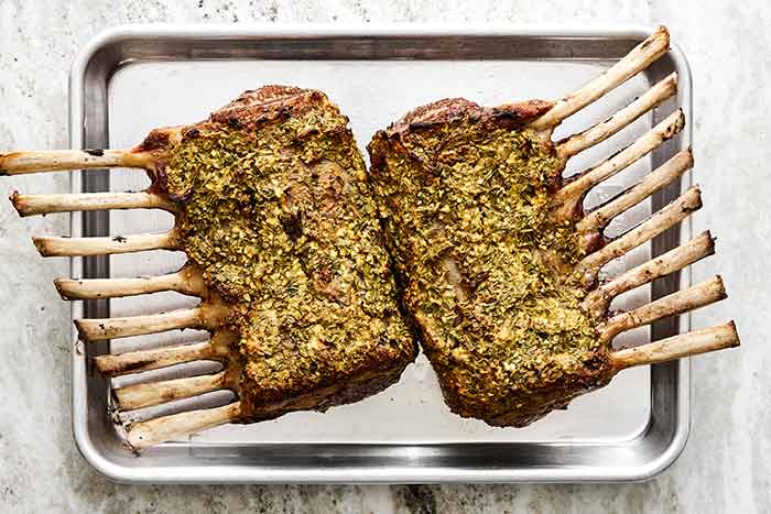 Step five of rack of lamb: roast the lamb.