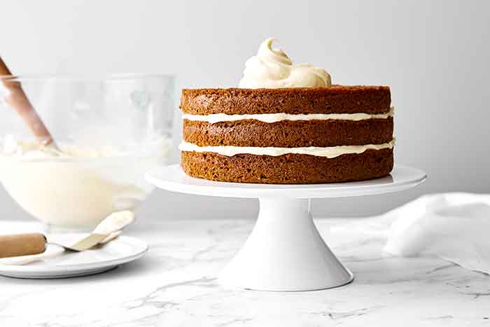 Step five of carrot cake: Layer the cake.