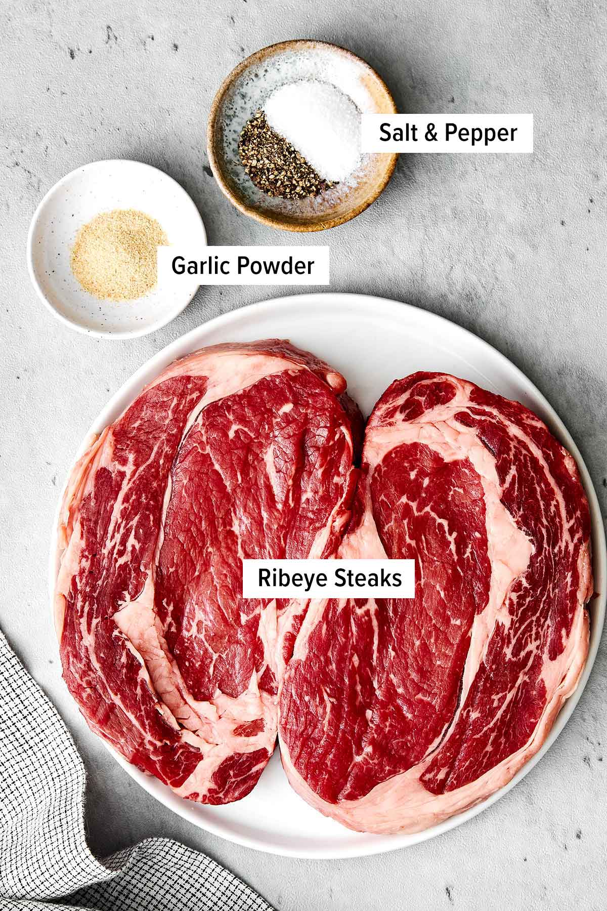 Grilled ribeye steak ingredients.